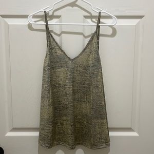 Audrey 3+1 Gold Metallic V Neck Spaghetti Strap Top
